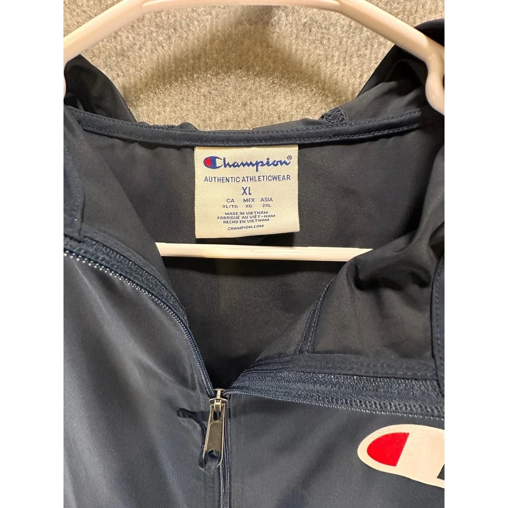 Champion Mens Packable Anorak Windbreaker Jacket Navy Blue Pullover Big C Logo